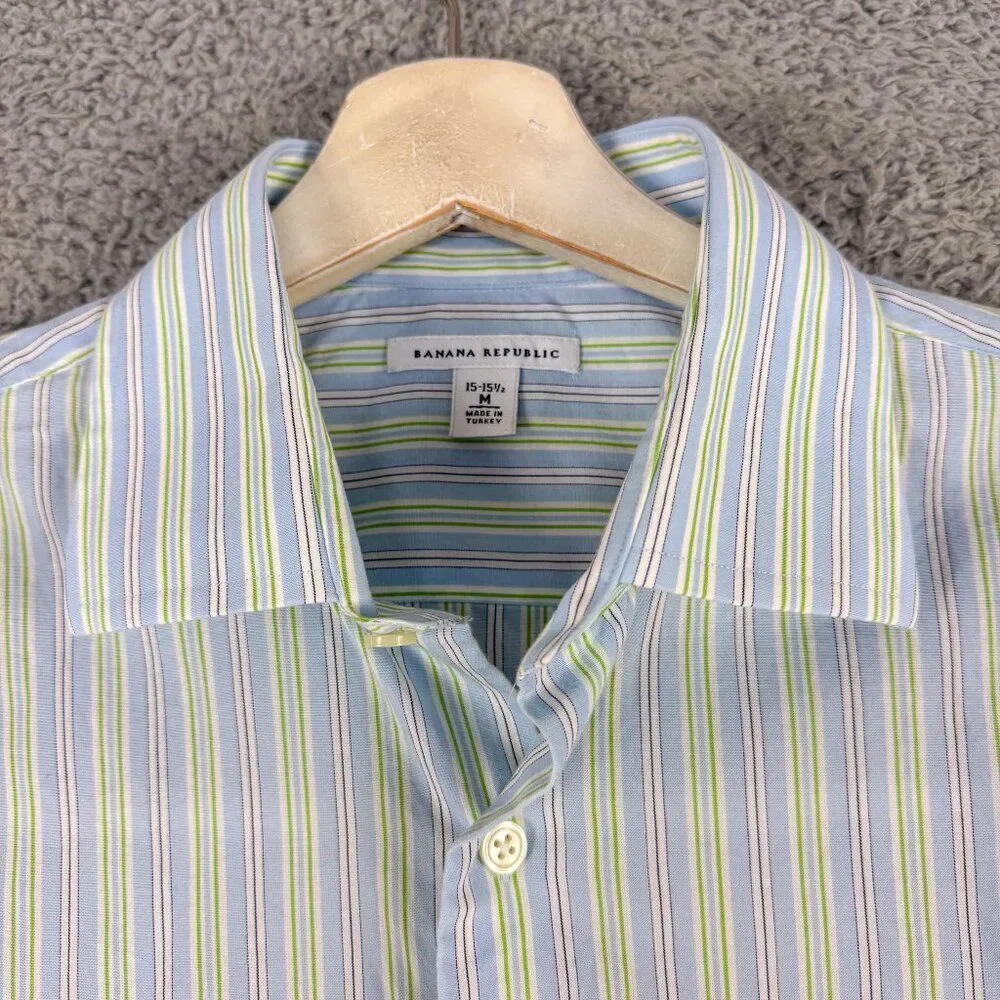 Banana Republic Shirt Mens 15 15.5 Blue White Stripe Shirt Business Casual Prepp